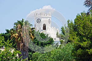 White clock tower in Kos town, Greece