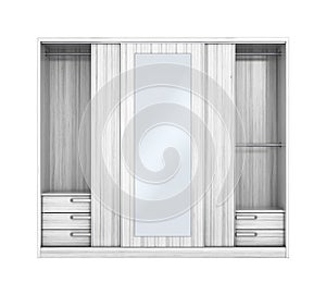 White closet with open doors. Closet compartment