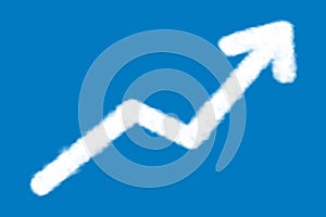 White cloud of arrow chart up for use in business chart of concepts success on the blue background.