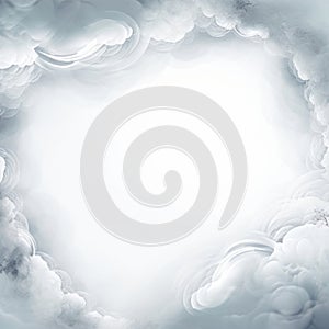 a white cloud background with a circle in the middle