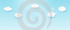 White cloud on blue sky background.Paper art vector illustration