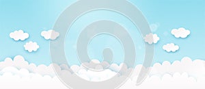 White cloud on blue sky background.Paper art vector illustration