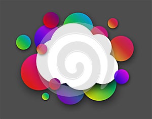 White cloud with colour circles on grey.