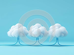 White cloud connected to a network cable, cloud computing concept background, rendered in 3D.