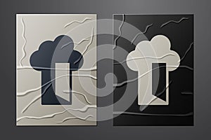 White Cloud database icon isolated on crumpled paper background. Cloud computing concept. Digital service or app with