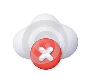 White cloud with delete symbol on red circle button. Technology, cloud computing, cloud storage, cloud error