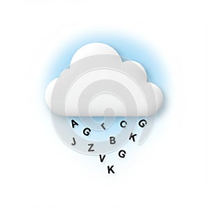 White Cloud and Falling Letters on Blue Background