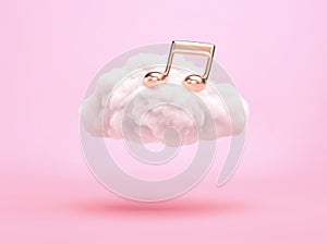 White cloud with gold music note. Cloud music concept