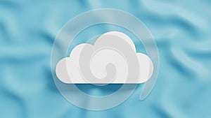 White cloud icon centered on a light blue textured background