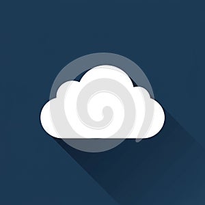 A white cloud icon on a dark blue background, featuring a simple, rounded design. Th