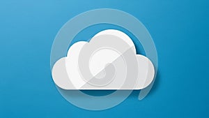 White cloud icon in flat design against a solid blue background