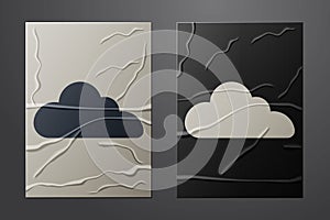 White Cloud icon isolated on crumpled paper background. Paper art style. Vector