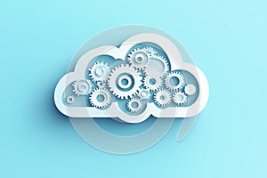 Cloud computing concept with gears on light blue background