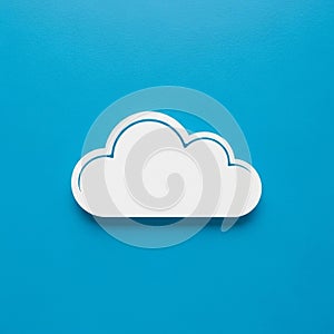 White cloud icon with a simple outline on a solid blue background