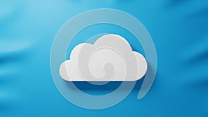 White cloud icon with a smooth, rounded shape set against a bright blue background. The cloud