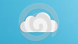 White cloud icon on a solid blue background. The cloud has a