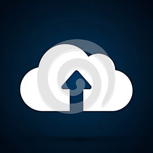 White cloud icon with an upward-pointing arrow centered, symbolizing data upload or