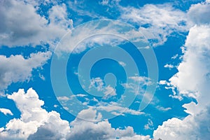 White cloud and rain cloud on blue sky background image.