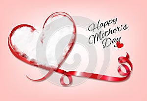 White Cloud and ribbon shape heart on a pink background. Mother\'s Day background.