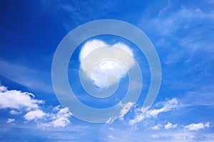 White cloud in the shape of a heart in the blue sky. Natural shape heart in the sky with clouds. Heart shaped cloud over blue sky