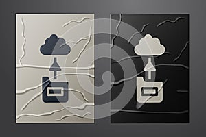 White Cloud technology data transfer and storage icon isolated on crumpled paper background. Paper art style. Vector