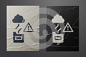 White Cloud technology data transfer and storage icon isolated on crumpled paper background. Paper art style. Vector