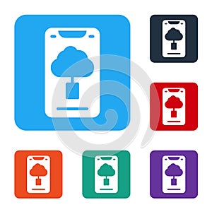 White Cloud technology data transfer and storage icon isolated on white background. Set icons in color square buttons