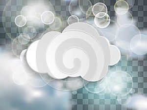 White cloud text box in the blue sky with twinkle lights on the