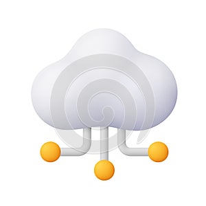 White cloud with three grey lines. Cloud network, cloud computing, data connection, network storage, digital technology