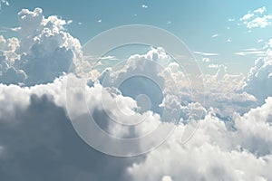 White clouds and blue sky from airplane window view. Cloudscape background.