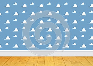 White clouds on blue sky background and floor, kids room
