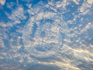 White clouds in blue sky background, nature photography, beautiful weather conditions