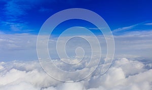 White clouds on a blue sky background. Space for text.