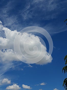 White clouds in a Blue Sky of the Spring season. Sense of Big calm, Light colors and immensity photo