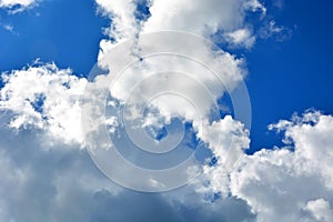 White clouds on a blue sky on a Sunny day. Beautiful atmospheric phenomenon. Natural horizontal background