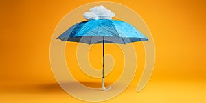White Clouds And Blue Umbrella, Isolated On Yellow Background - A Blue Umbrella With A White Cloud On Top