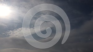 White clouds disappear in the hot sun on blue sky. Time-lapse motion clouds blue sky background. Blue sky. Clouds. Blue sky with w