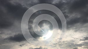 White clouds disappear in the hot sun on blue sky. Time-lapse motion clouds blue sky background. Clouds running across the blue sk