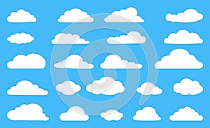 White clouds icon set on blue background