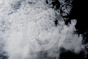 White clouds on isolated black sky. Panorama view background or overlay elements for design projects