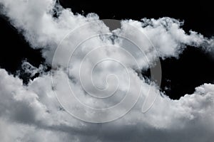 White clouds on isolated black sky. Panorama view background or overlay elements for design projects