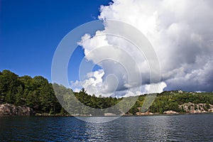 White clouds on the lake