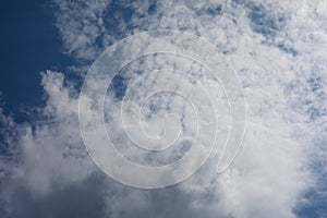 White clouds on light blue sky. Panorama view background or overlay elements for design projects