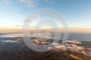 White clouds and mountains view. Natural background.