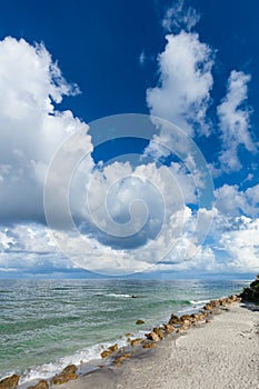 White clouds over Gulf of Mexico from Caspersen Beach in Venice Florida