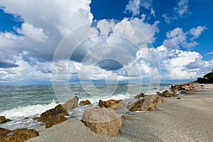 White clouds over Gulf of Mexico from Caspersen Beach in Venice Florida