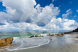 White clouds over Gulf of Mexico from Caspersen Beach in Venice Florida