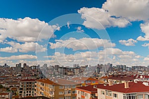 White clouds over turkish residential buildings in Istanbul