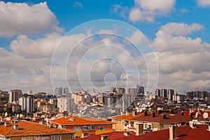 White clouds over turkish residential buildings in Istanbul