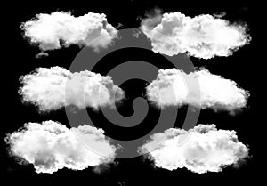 White clouds set isolated over black background